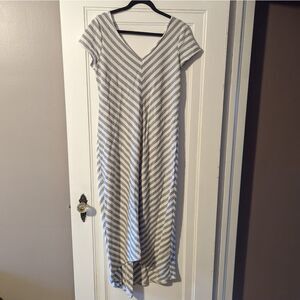 Grey & white striped chevron pattern high low dress